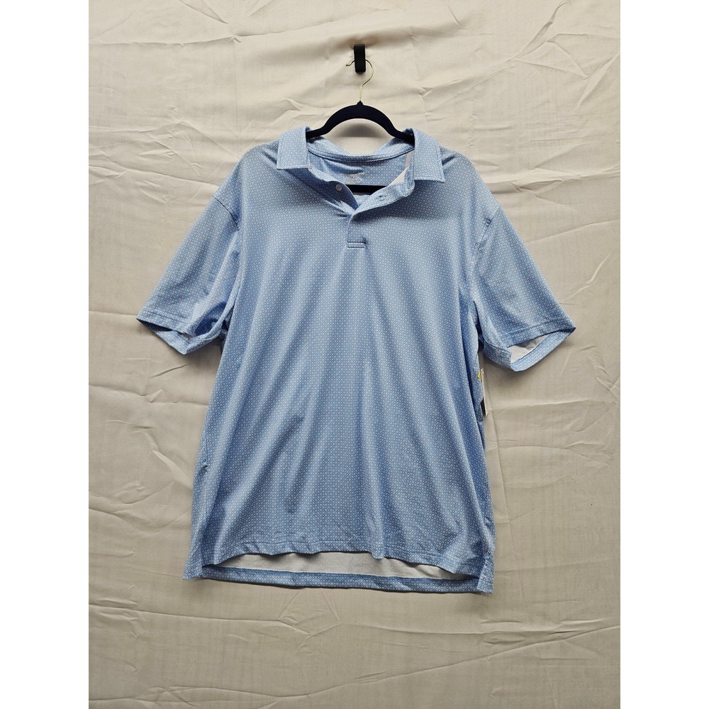 Members Mark Mens XL Patterned Performance Polo‎ Shirt Light Blue Geometric